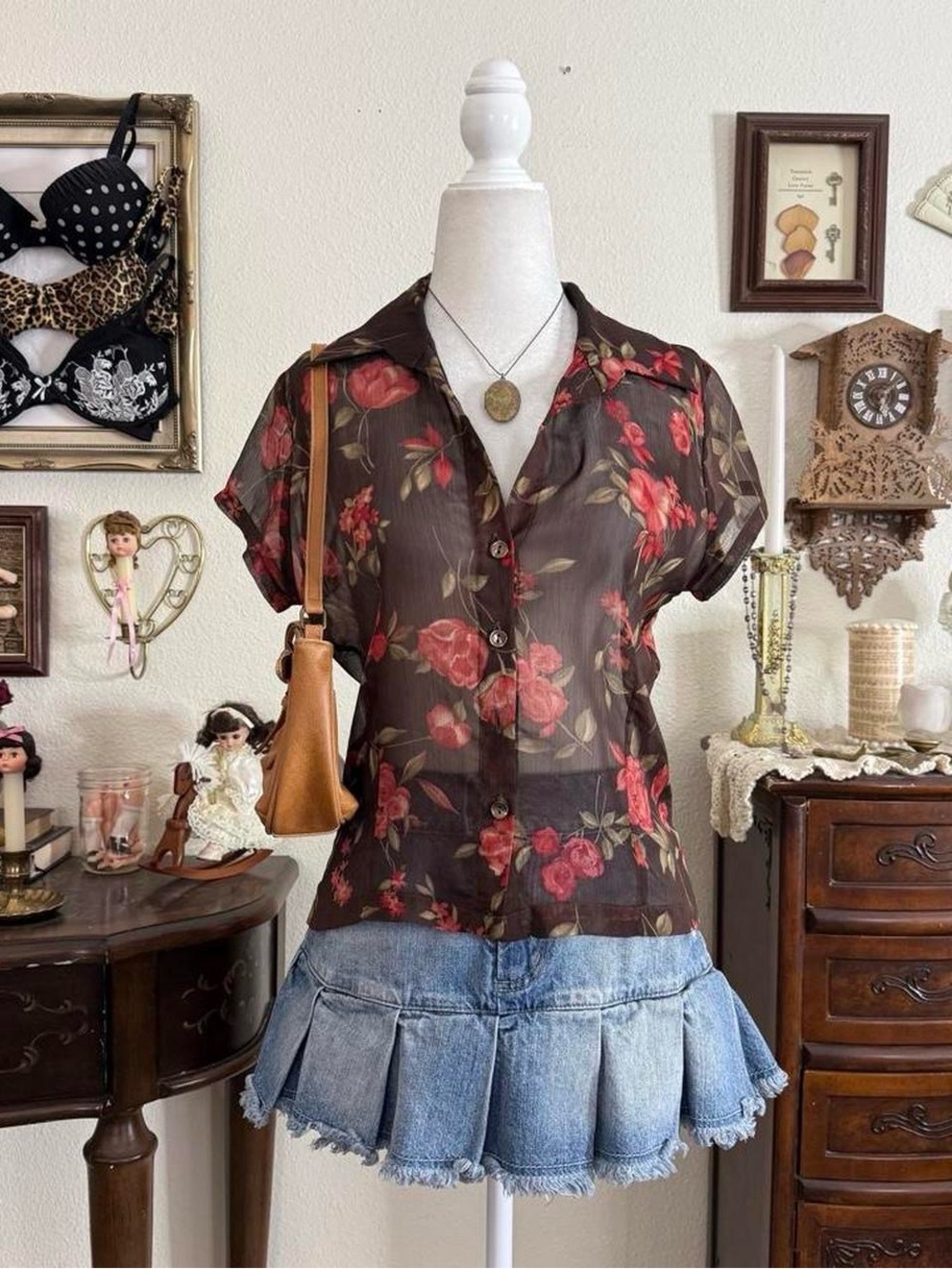 Y2k fairy grunge dainty whimsical boho sheer floral blouse